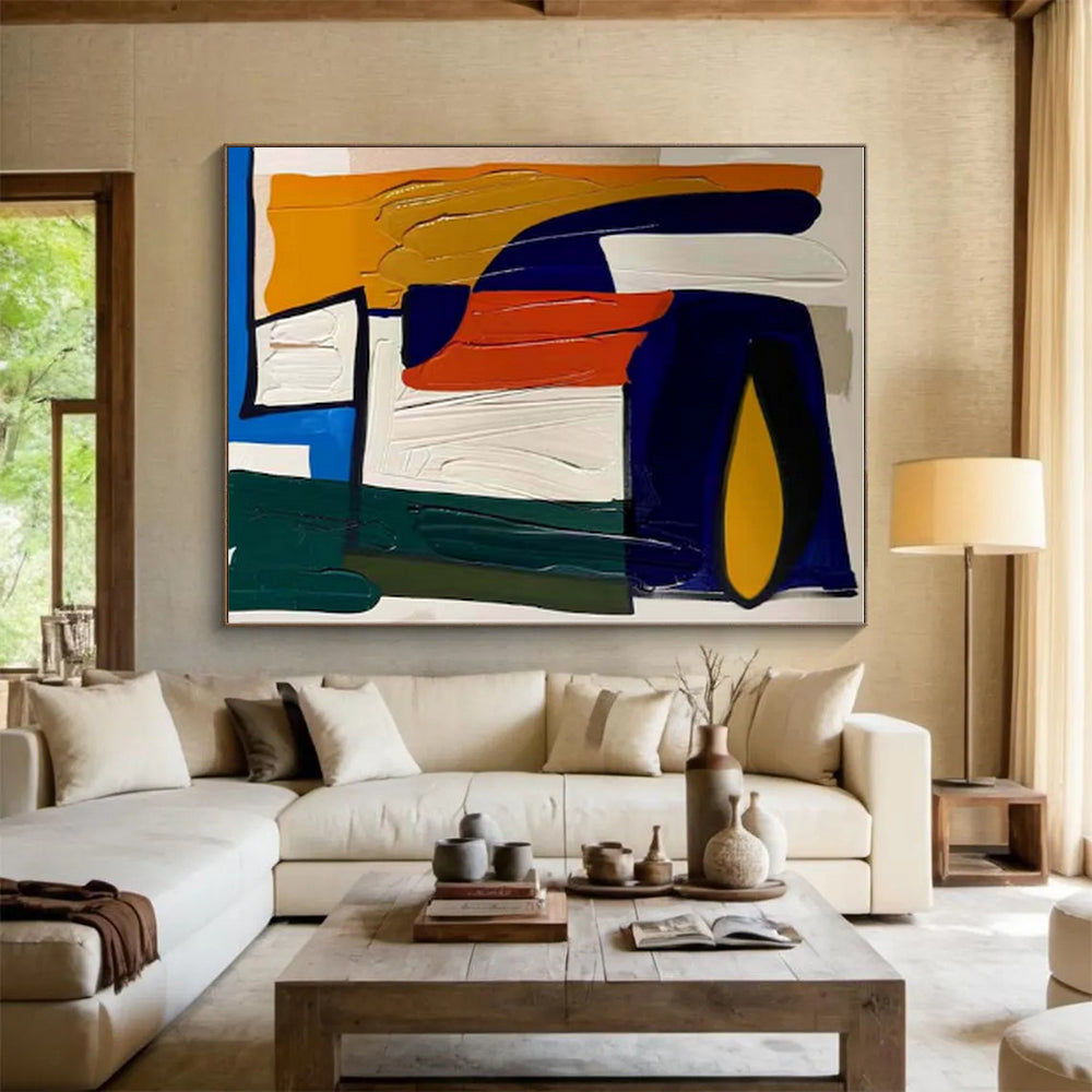 Handmade Art Gaint Canvas Art with Multicolor Geometric Shapes - Modern Art Acrylic HS527