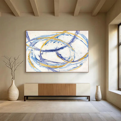 Extra Large Size Blue, Gold and White Abstract Geometric Painting WB148