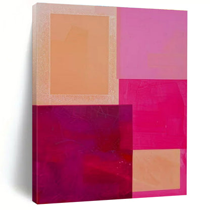 Hand Painted Art Pink, Orange, and Red Geometric Abstract Painting On Canvas HS788