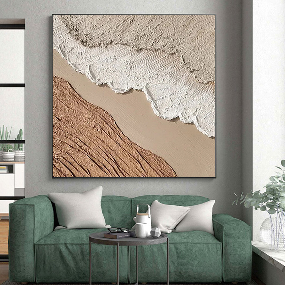 Hand-Painted Beige, Brown, and White Textured Layered Abstract Painting For Sale HS024