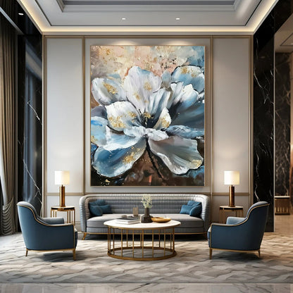Blue, White, Gold Abstract Floral Art For Bedroom and Dining Room WS428