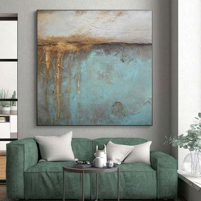 Hand-Painted Acrylic Modern Art Paintings with Teal, Brown, Beige Textured Layers - Large Contemporary Wall Art HS530