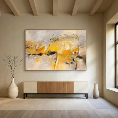 Huge Size Yellow, Gray and Black Abstract Expressionist Painting WB103