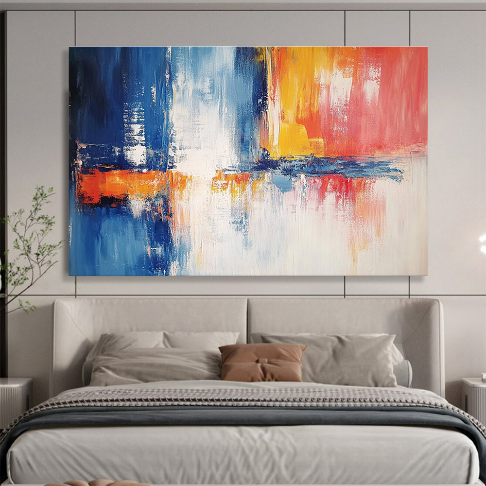 Contemporary Abstract Painting with Blue, Orange, Red and White Colors, Urban Reflection Theme WB301