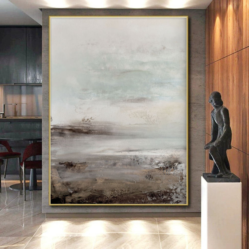 Gaint Canvas Art Gray & Beige Textured Landscape, Oversized Abstract Wall Art HS237