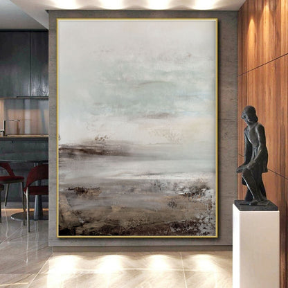 Gaint Canvas Art Gray & Beige Textured Landscape, Oversized Abstract Wall Art HS237