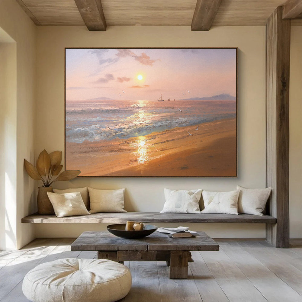 Horizontal Peach and Blue Coastal Realistic Painting WB235