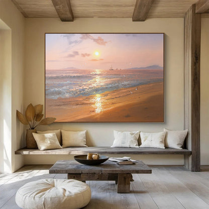 Horizontal Peach and Blue Coastal Realistic Painting WB235