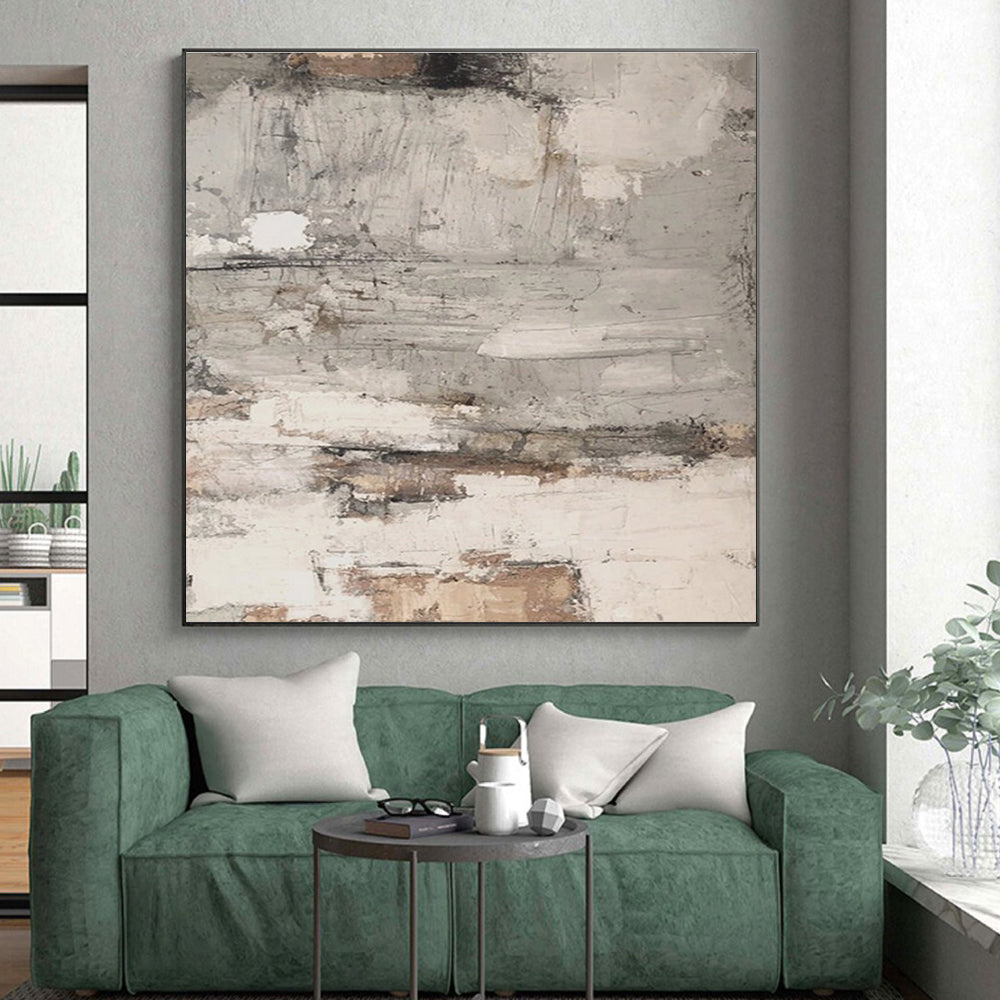 Unique Abstract Art Gray, Beige, and Brown Textured Abstract Art HS632