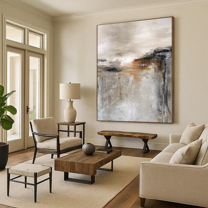 Large Contemporary Wall Art Neutral Tones Textured Abstract Landscape HS695