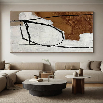 Modern Art Acrylic Black, White, and Brown Linear Abstract Art HS687