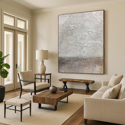 Unique Abstract Paintings Gray and Beige Abstract Textured Painting For Sale HS076