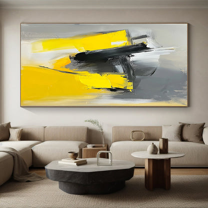 Large Size Yellow, Black, and Gray Abstract Expressive Painting For Sale HS142