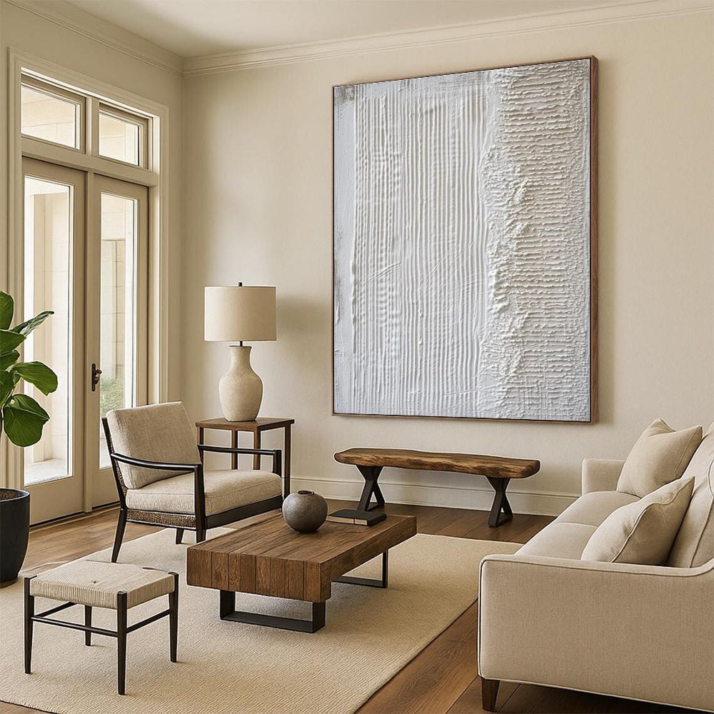 Minimalist Canvas Art White Textured Abstract Painting On Canvas HS789