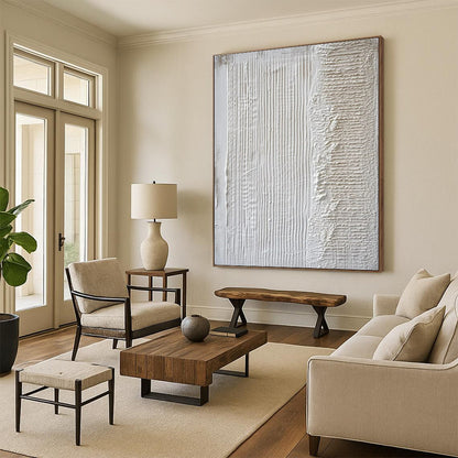 Minimalist Canvas Art White Textured Abstract Painting On Canvas HS789