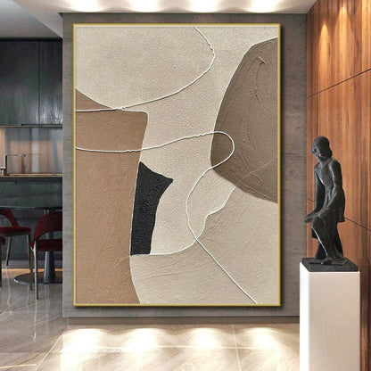 Unique Abstract Art Neutral Shapes with White Line Details, Minimalist Canvas Art HS546
