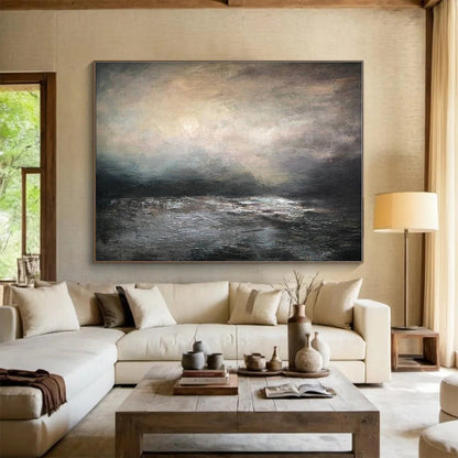 Oversized Canvas Art Gray and Black Abstract Landscape Painting WB142