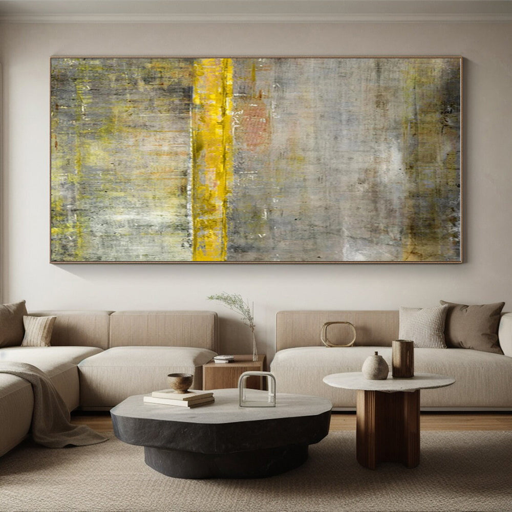 Handmade Art Gray & Yellow Textured Abstract, Minimalist Canvas Art HS344