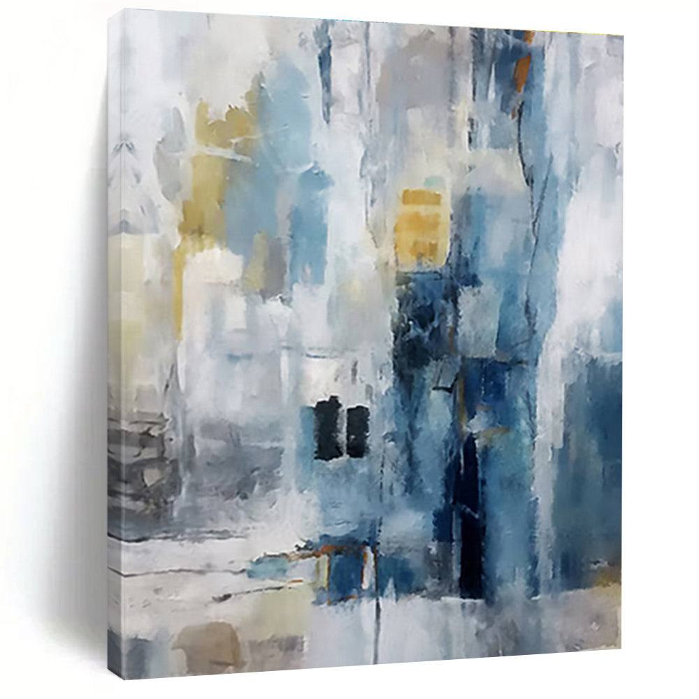 Gaint Canvas Art Blue & Yellow Textured Abstract, Oversized Abstract Wall Art HS446