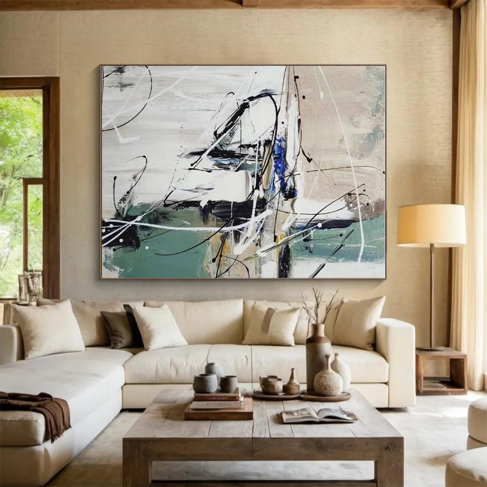 Gaint Canvas Art Multicolor Gestural Abstract, Oversized Abstract Wall Art HS343