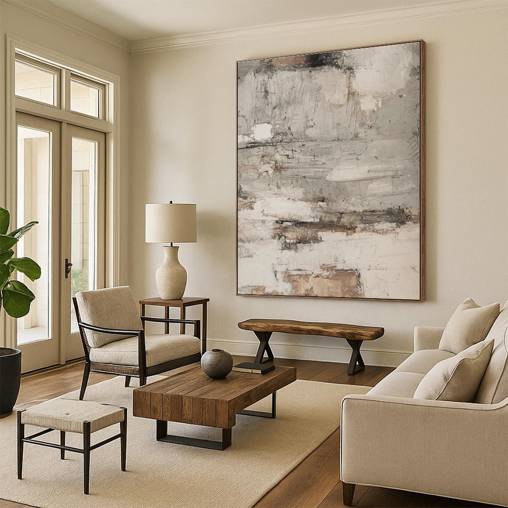 Handmade Art Gray & Brown Textured Abstract, Minimalist Canvas Art HS319