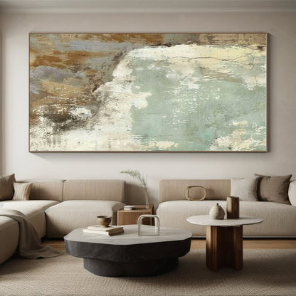 Handmade Art Beige, Green, and Brown Textured Abstract Art HS738