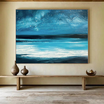 Brown, Gray Abstract Starry Seascape Acrylic Painting WB036