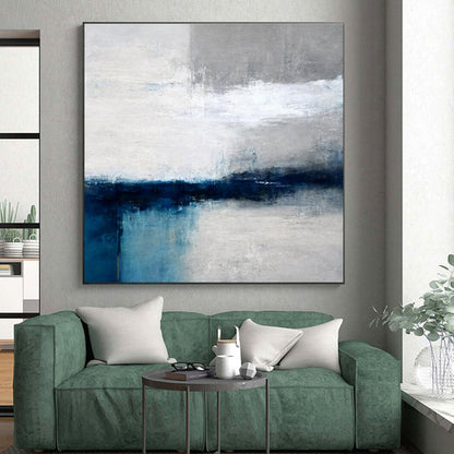 Modern Art Acrylic Blue, Gray, and White Abstract Landscape HS664