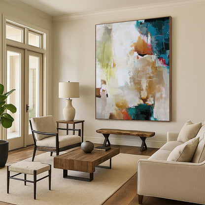 Hand-Painted Multicolor Abstract Expressionist Painting For Sale HS012