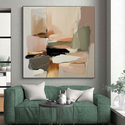 Acrylic Modern Art Paintings Soft Neutral and Bold Black Shapes HS576