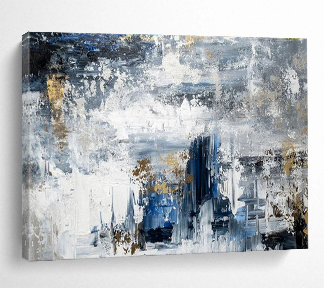 Blue, White, Gold Abstract Splash Art For Sale WB372