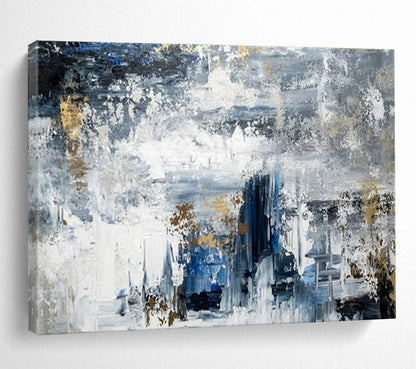 Blue, White, Gold Abstract Splash Art For Sale WB372
