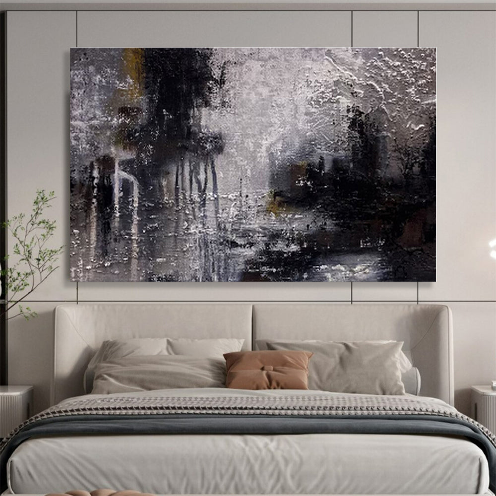 Gray, Black, White Abstract Cityscape Painting, Abstract Acrylic Art WB007