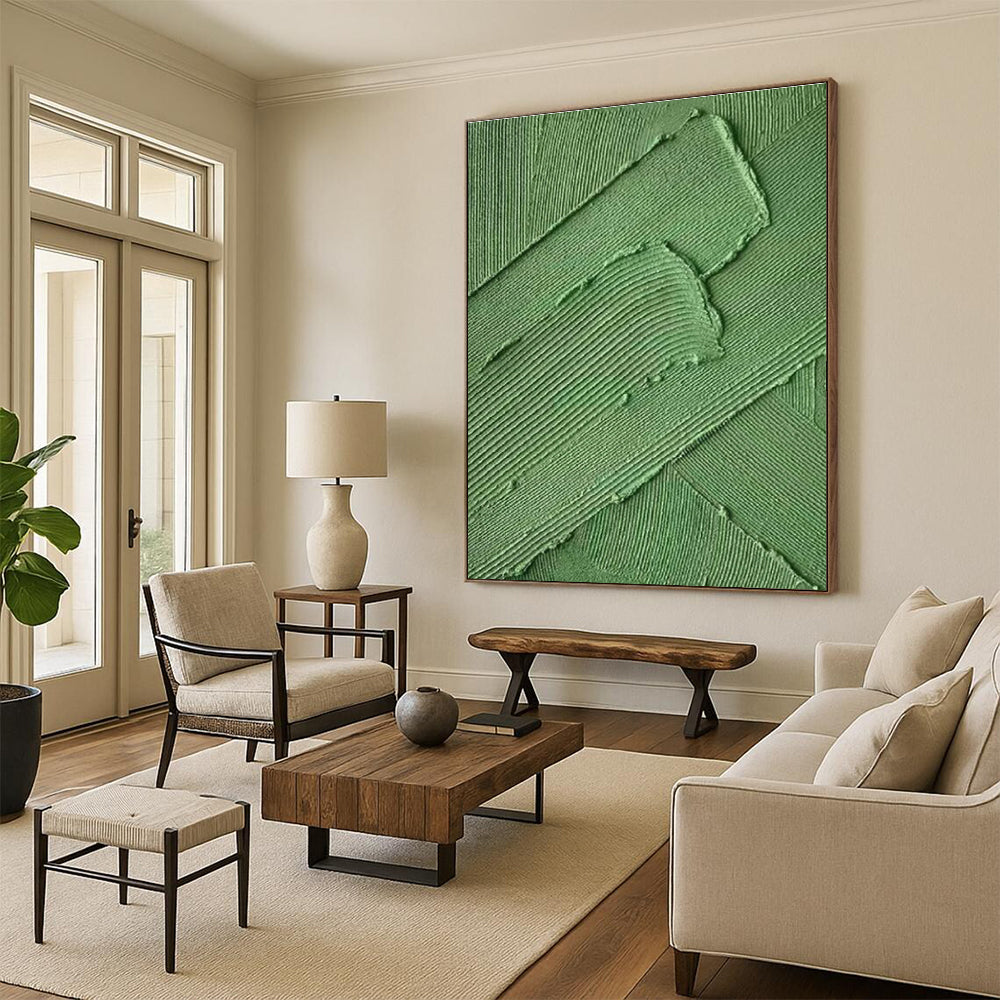 Unique Abstract Art Green Textured Abstract, Large Contemporary Wall Art HS340