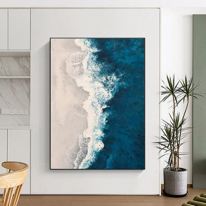 Unique Abstract Art Blue and White Textured Abstract Painting On Canvas HS774
