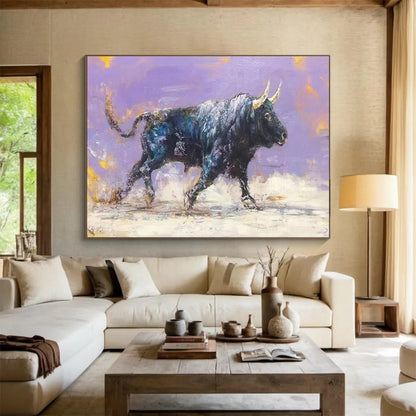 Blue, Black, Multicolor Abstract Bull Art For Sale WB403