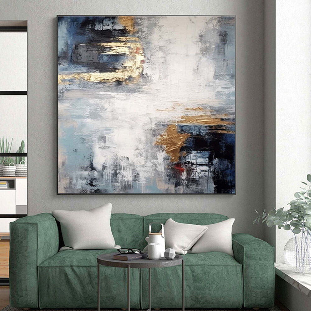Hand Painted Art Blue, Gray & Gold Textured Abstract, Acrylic Modern Art Paintings HS366