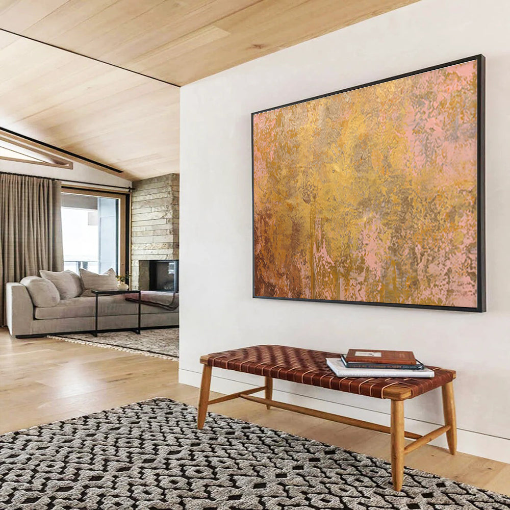 Gold, Pink, Brown Abstract Textured Acrylic Painting WB019