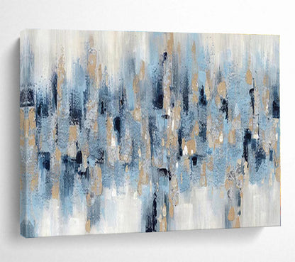 Oversized Canvas Art Blue, Beige and Gold Abstract Cityscape Painting WB122