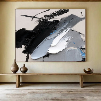 Oversized Canvas Art Black, Gray and White Abstract Textured Painting WB087