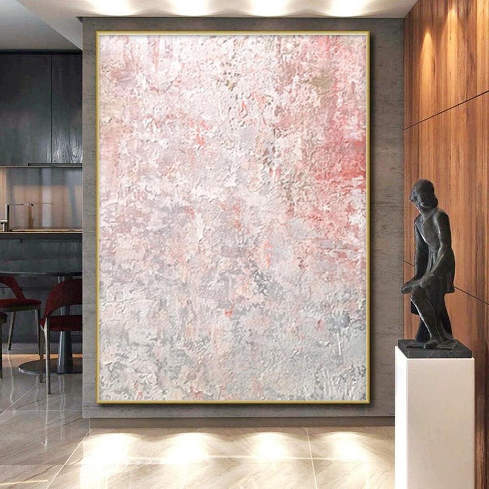 Hand-Painted Pink & Gray Textured Abstract, Acrylic Modern Art Painting HS291