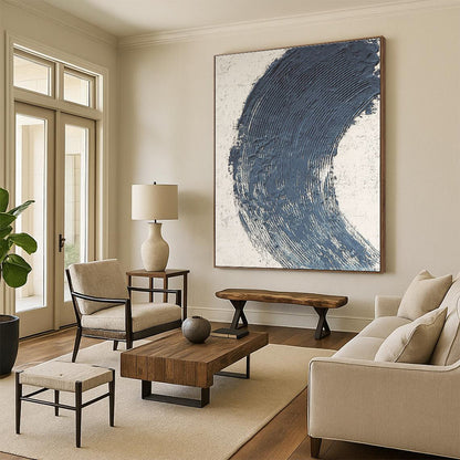 Hand Painted Art Navy & Beige Textured Abstract, Acrylic Modern Art Paintings HS445