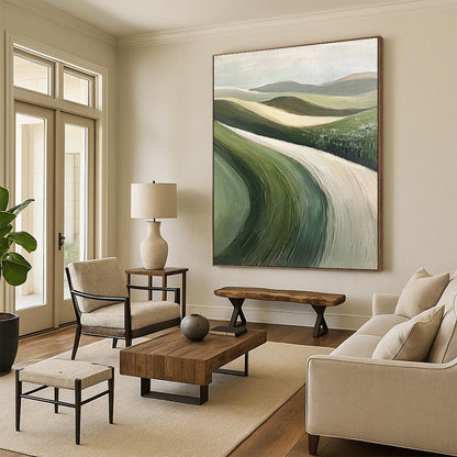 Green, Beige Abstract Landscape Art For Living Room and Sunroom WS438
