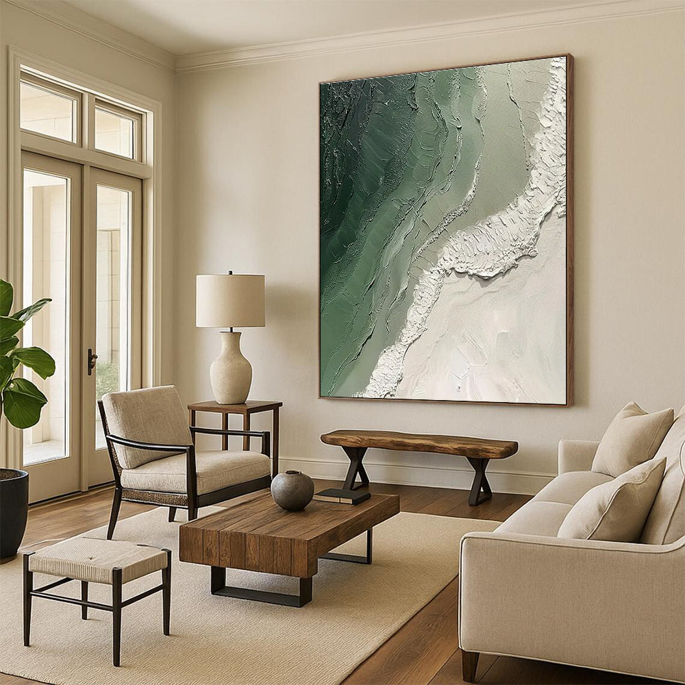 Acrylic Modern Art Paintings Green and White Textured Abstract Painting On Canvas HS816