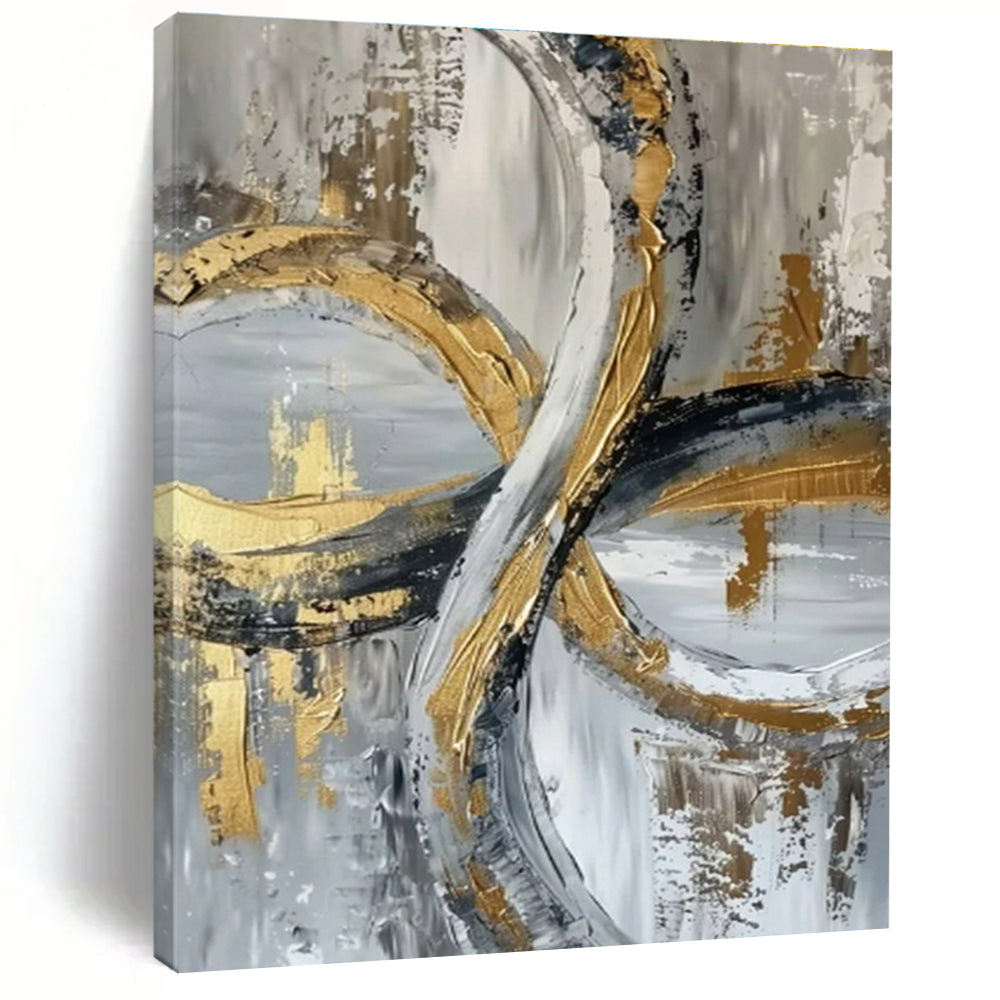Unique Abstract Art Gold, Gray, and Black Circular Abstract Art HS734