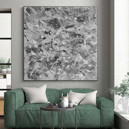 Unique Abstract Art Gray Splatter Abstract, Large Contemporary Wall Art HS459