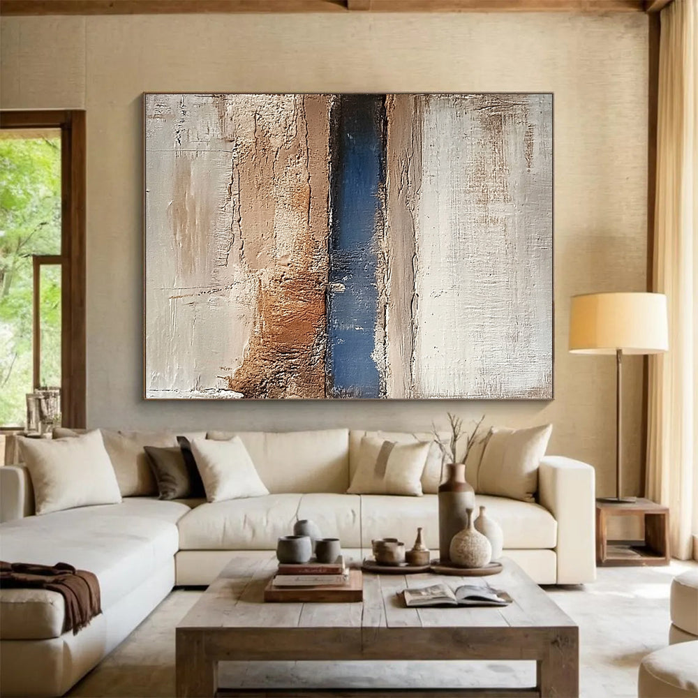 Handmade Art Neutral and Blue Textured Layered Abstract Art HS193