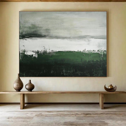 Oversized Canvas Art Green, Gray, and White Abstract Landscape - Acrylic Painting WB297