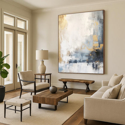 Unique Abstract Art Gray, Gold, and White Textured Abstract Art HS753