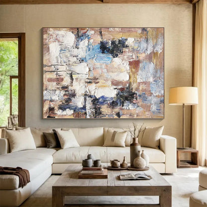 Hand-Painted Multicolor Abstract Textured Cityscape Painting For Sale HS061